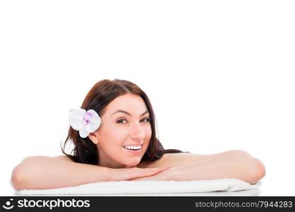 cheerful and happy girl in spa isolated