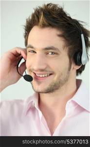 Cheerful call-center worker