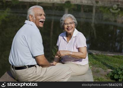 Cheerful couple having fun at park