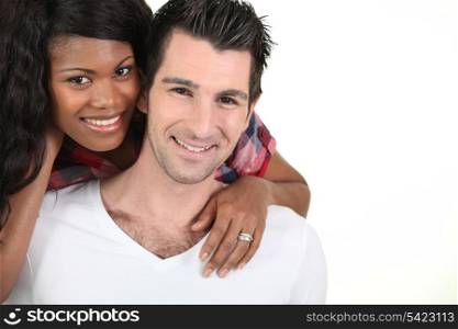 cheerful couple on white background