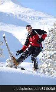 Cheerful man skiing