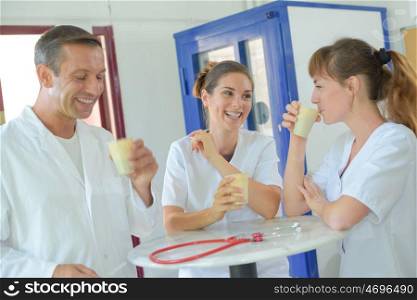 Cheerful medical workers on break