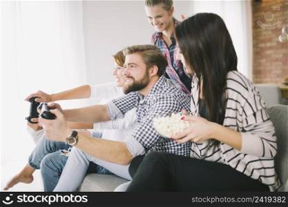 cheerful people playing game party