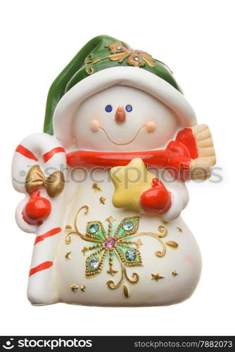 Cheerful snowman isolated on white background