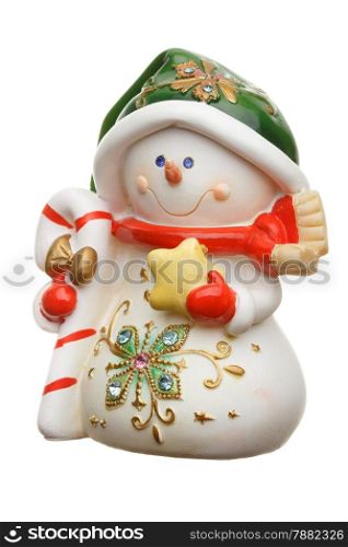 Cheerful snowman isolated on white background