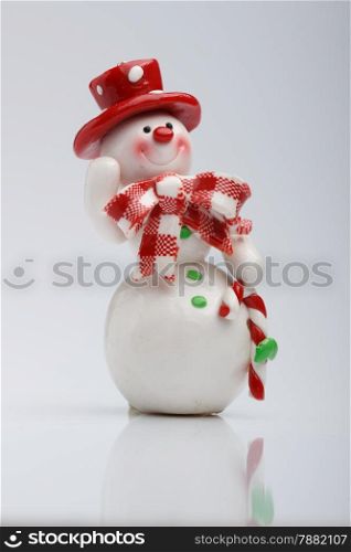 Cheerful snowman on light background