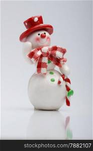 Cheerful snowman on light background