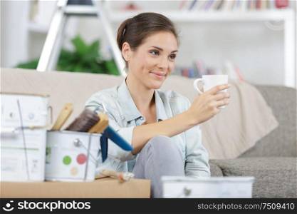cheerful woman takes a coffee break