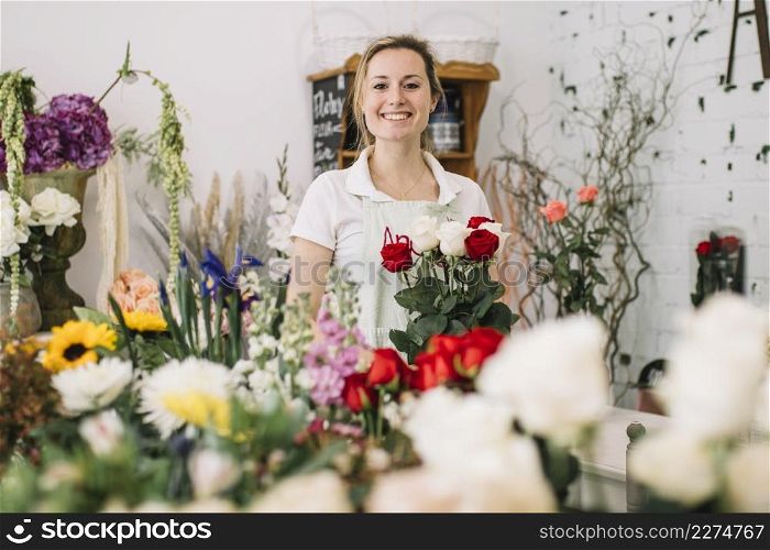 cheerful worker flower shop