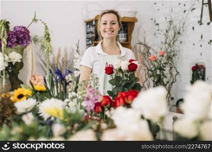 cheerful worker flower shop