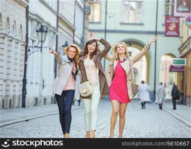 Cheerful young ladies during the walk