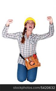 Cheering construction worker
