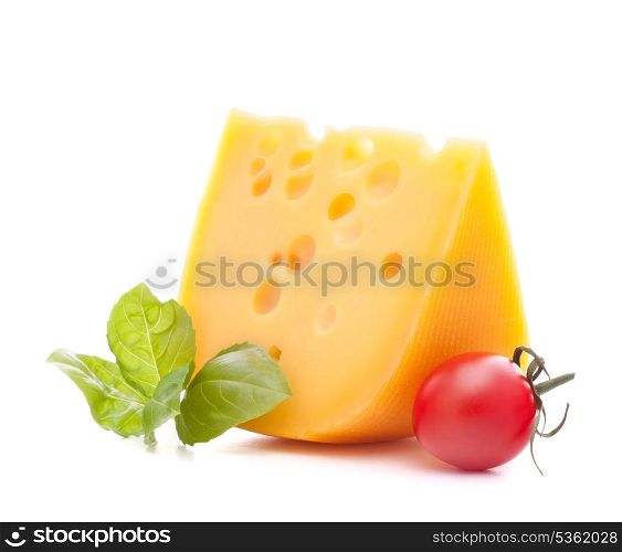 Cheese and basil leaves isolated on white background cutout
