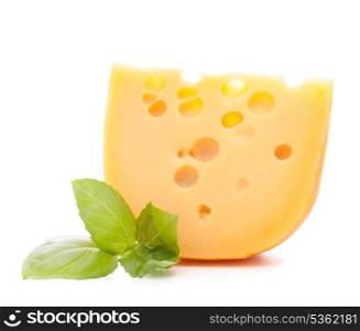 Cheese and basil leaves isolated on white background cutout