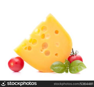 Cheese and basil leaves isolated on white background cutout