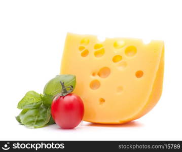 Cheese and basil leaves still life isolated on white background cutout