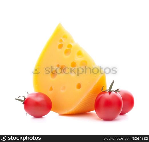 Cheese and cherry tomato isolated on white background cutout