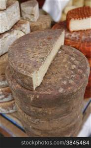 cheese at the Market in the Village of Teror in the Mountains of central Gran Canay on the Canary Island of Spain in the Atlantic ocean.. EUROPE CANARY ISLAND GRAN CANARY
