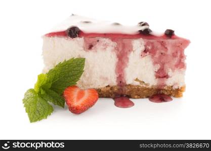 Cheese Cake slice on white background.