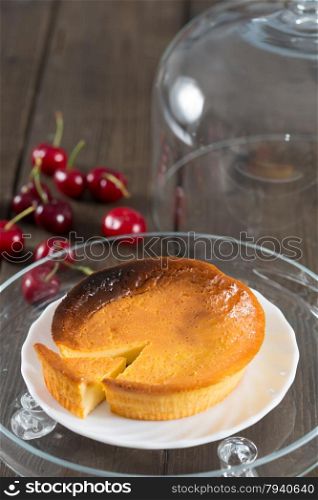 Cheese cake with delicious red cherries