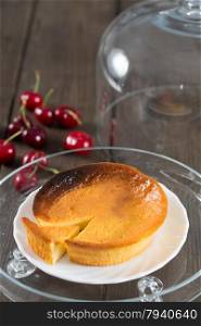 Cheese cake with delicious red cherries