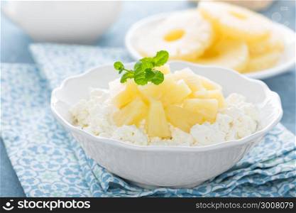 Cheese cottage dessert, curd with pineapple and yogurt
