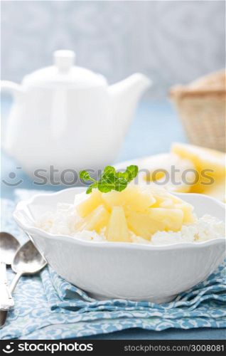 Cheese cottage dessert, curd with pineapple and yogurt