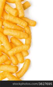 Cheese curls isolated on a white background. With clipping path