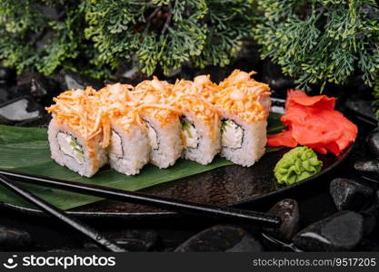 cheese ebi sushi rolls with sauce