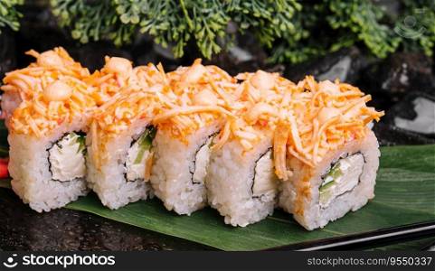 cheese ebi sushi rolls with sauce
