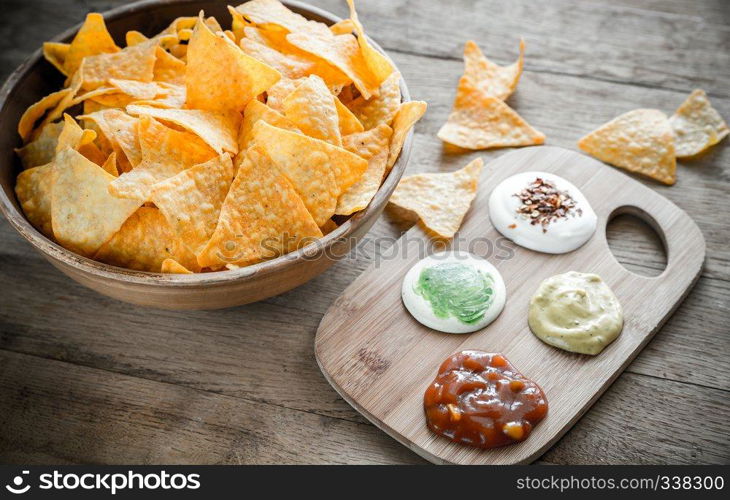Cheese nachos in the bowl
