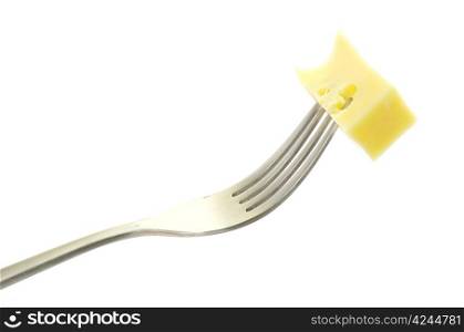 cheese on fork isolated on white background