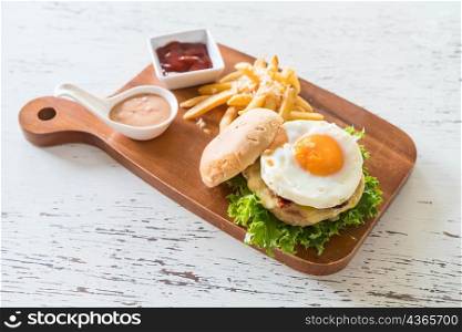 cheese pork hamburger with french fries