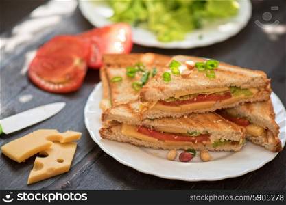 Cheese sandwich. Cheese sandwich with tomato and green lettuce