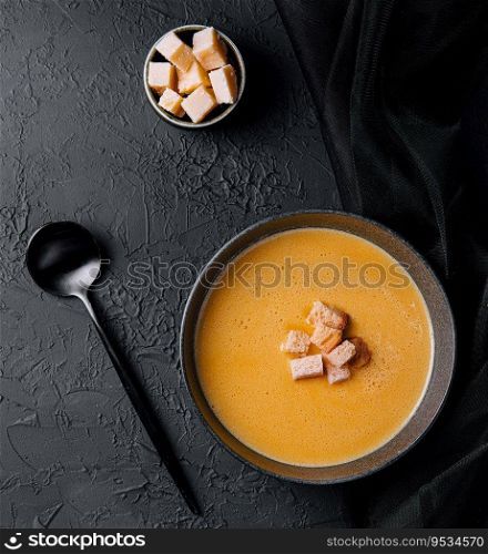 cheese soup with crackers top view