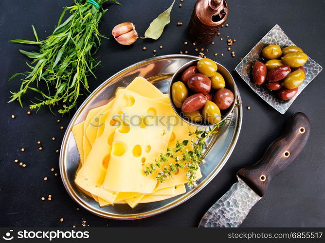 cheese with olives and spice, stock photo