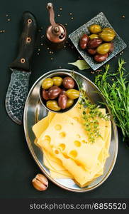 cheese with olives and spice, stock photo