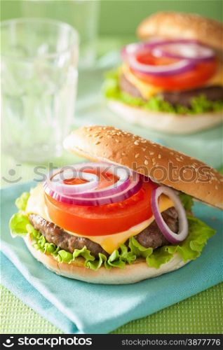 cheeseburger with beef patty cheese lettuce onion tomato