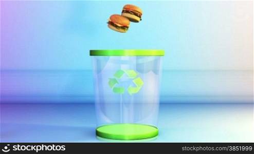 Cheeseburgers falling in a Garbage Bin, Dieting Concept, Alpha