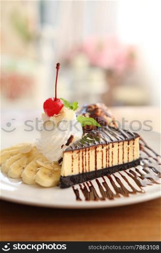 Cheesecake with Chocolate Sauce