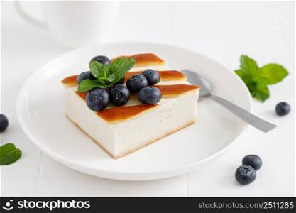 Cheesecake with fresh blueberry, breakfast