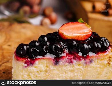 Cheesecake with fresh strawberries close up