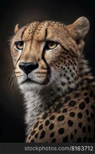 Cheetah portrait on dark background, AI Generative