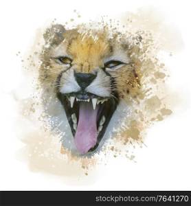 Cheetah Portrait watercolor, digital illustration on white background.