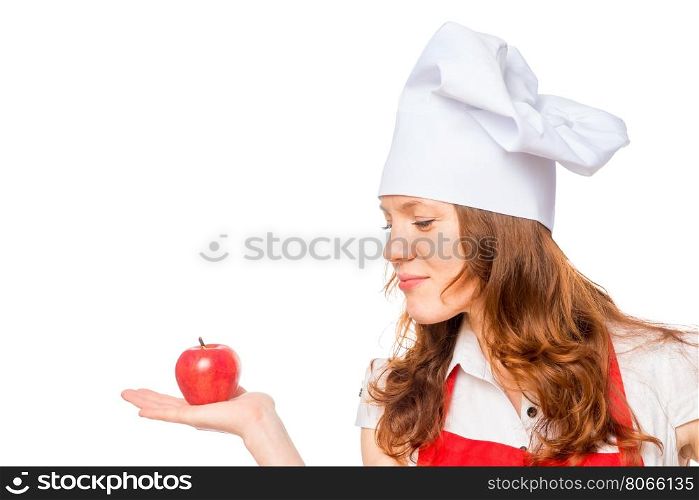 Chef and red apple on a white background isolated