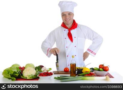 Chef at restaurant. Isolated on white background