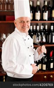 Chef cook wine bar professional standing confident in restaurant