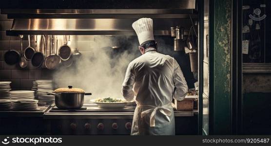Chef cooking food in the kitchen. distinct generative AI image.. Chef cooking food in the kitchen