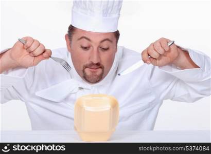 Chef eating junk food