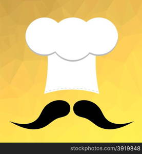 Chef Hat and Mustaches on Yellow Polygonal Background. Chef Hat and Mustaches